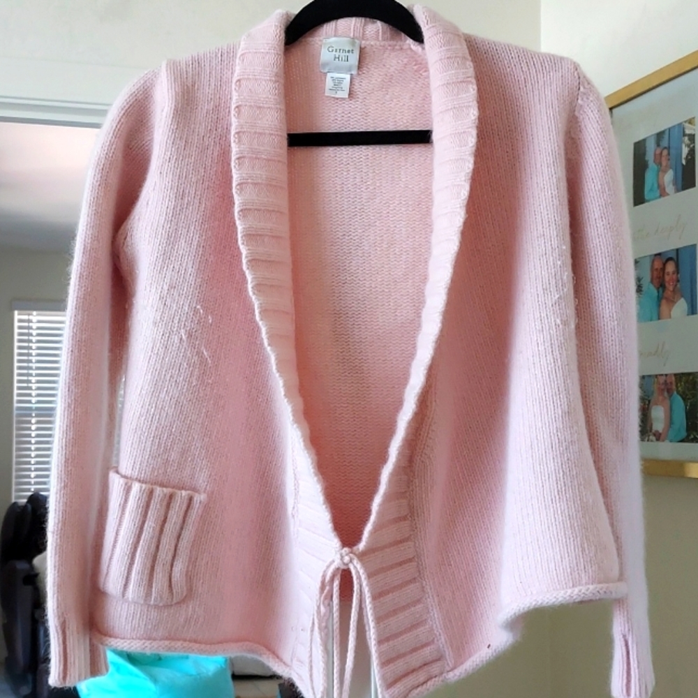 Garnet Hill pink lambswool angora chunky knit sweater
